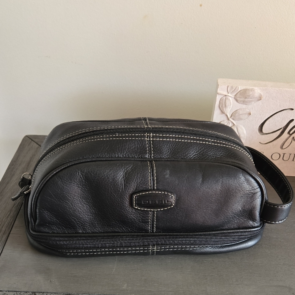 Men's Black Genuine Leather Fossil  Toiletry Bag